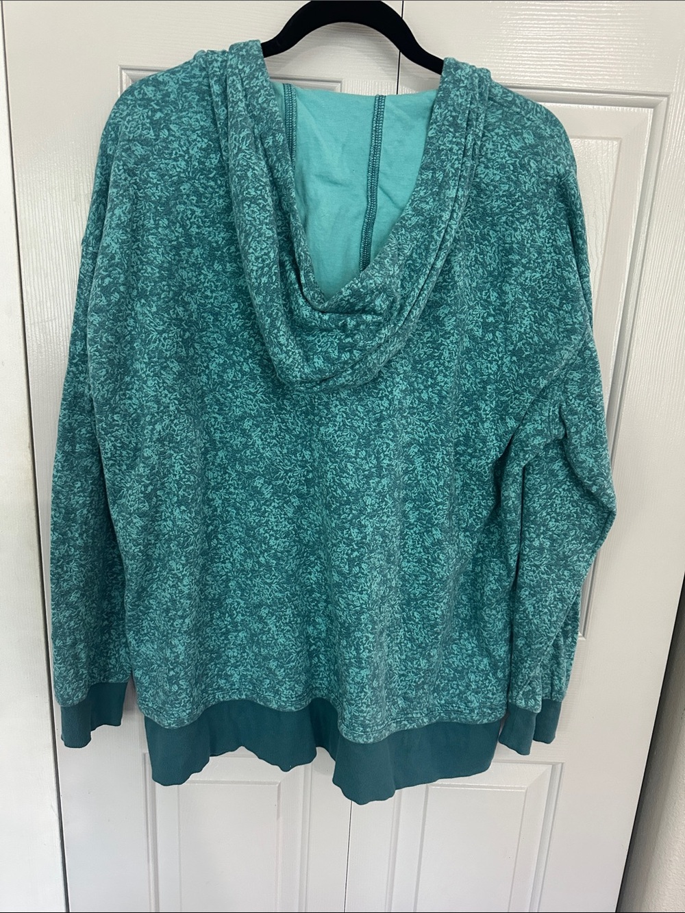 Athleta Teal Marled V-Neck Hooded Pullover Sweater - Picture 3 of 3